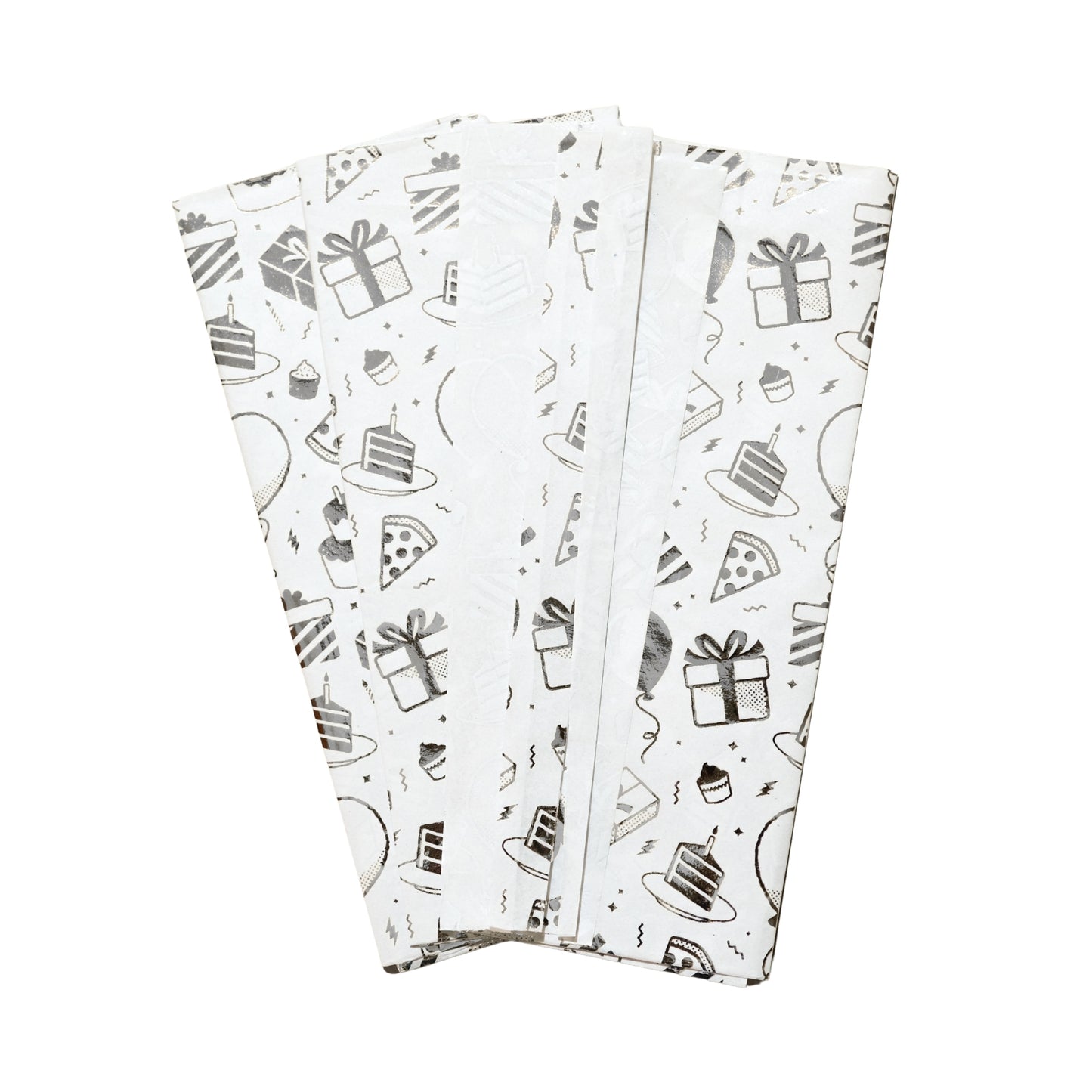 Pack of 10 Birthday Luxury Silver Metallic Plastic-Free 18gsm Tissue Paper Sheets 50x70cm