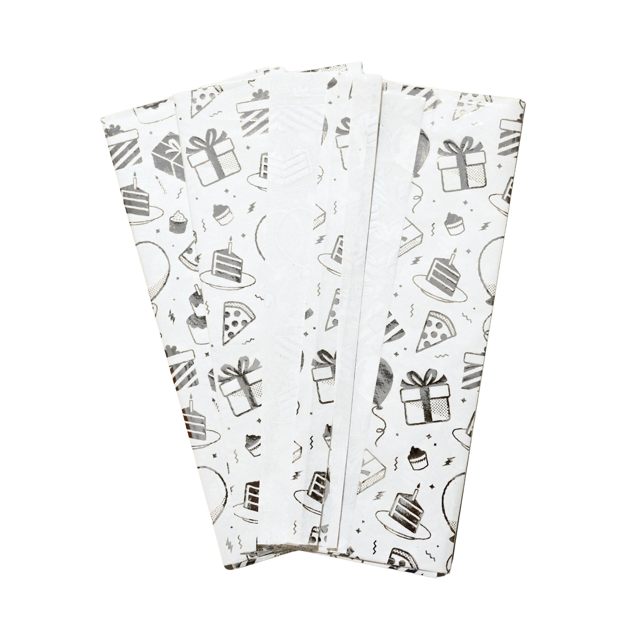 Pack of 10 Birthday Luxury Silver Metallic Plastic-Free 18gsm Tissue Paper Sheets 50x70cm