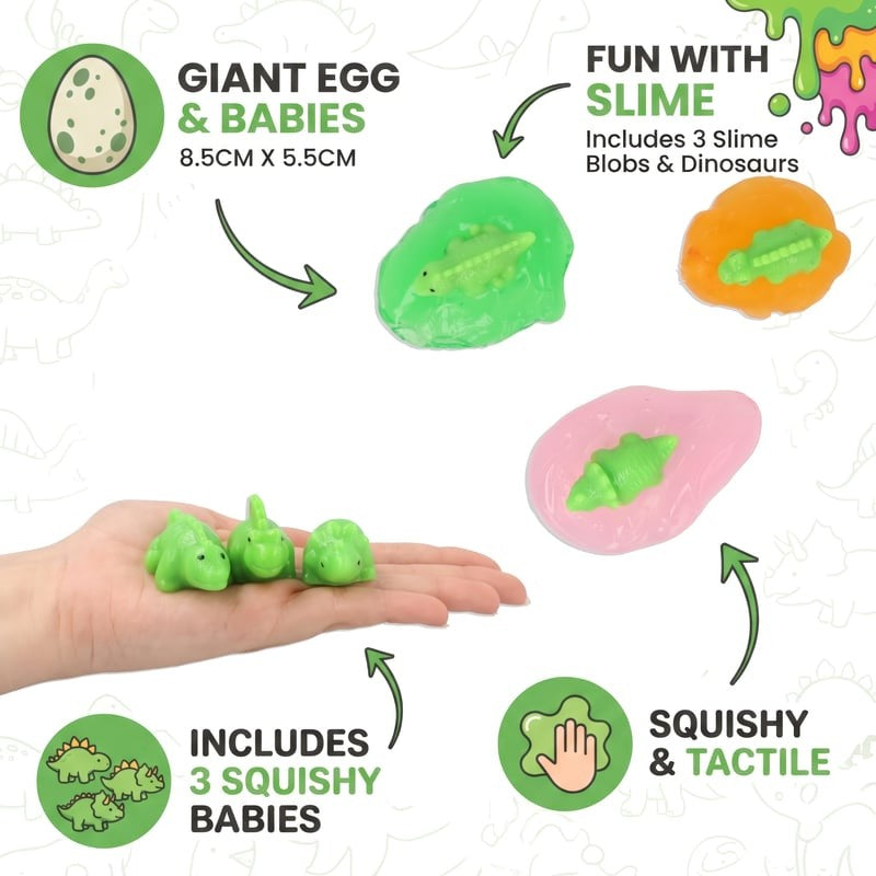 Single Dinosaur Egg with Squishy Baby Dinosaur in Slime