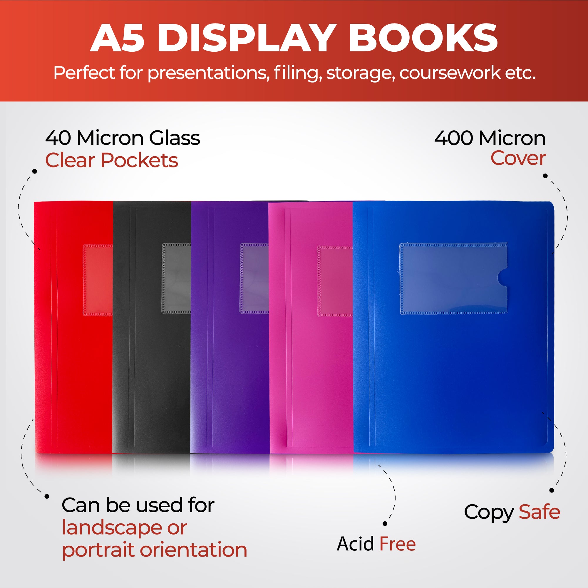A5 Pink Flexible Cover 40 Pocket Display Book