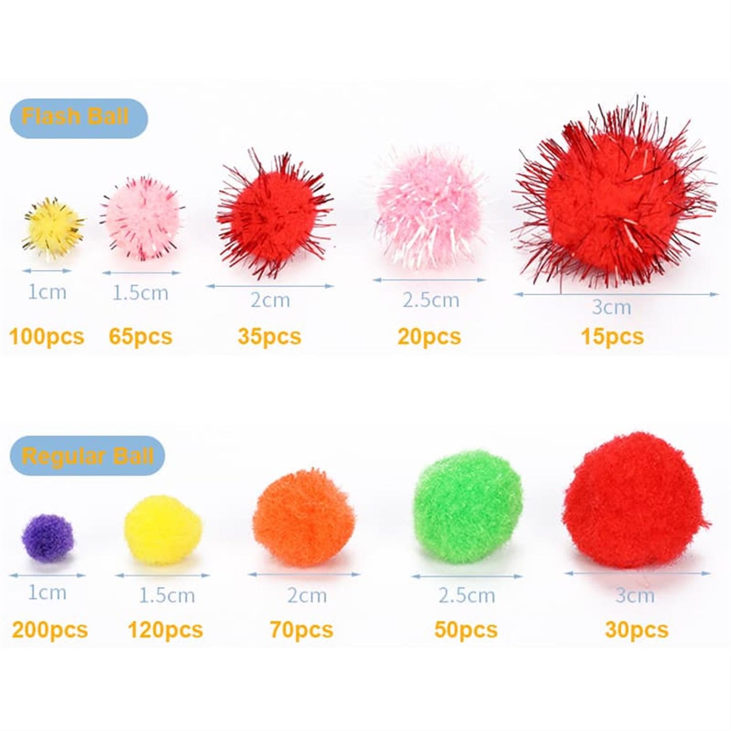 Bag of 100 Pieces 1cm Colorful Flash Pom Pom Balls