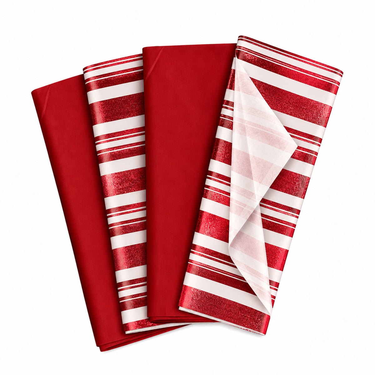 Pack of 8 Modern Stripe Band Luxury Red Foil Design & Plain Red 50 x 70 cm Tissue Sheets - Christmas Valentine Wedding Birthday