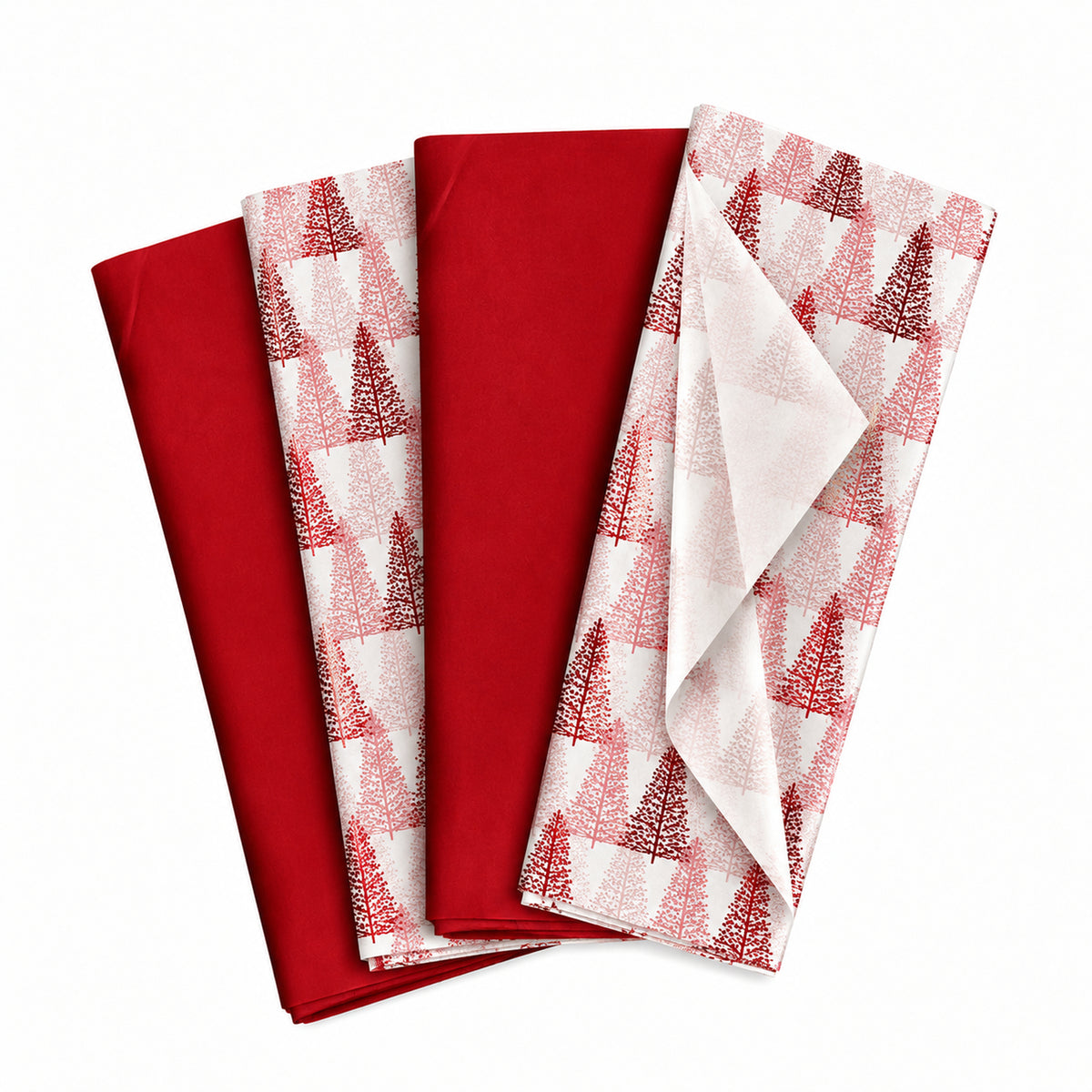 Pack of 8 Christmas Line Art Luxury Red Foil Design & Plain Red 50 x 70 cm Tissue Sheets - Christmas Valentine's Wedding Birthday
