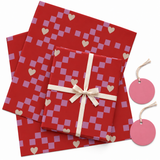 Pack of 2 Cupid Check Design 50 x 70 cm Gift Wrap Sheets with 2 Tags - Valentine’s Mother's Day Birthdays Everyday Celebrations