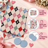Pack of 2 Pastel Prism Design 50 x 70 cm Gift Wrap Sheets with 2 Tags - Valentine’s Mother's Day Birthdays Everyday Celebrations