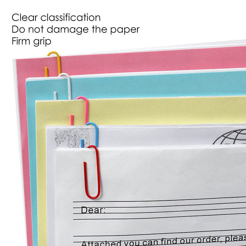 Pack of 100 Assorted Coloured Paper Clips 33mm