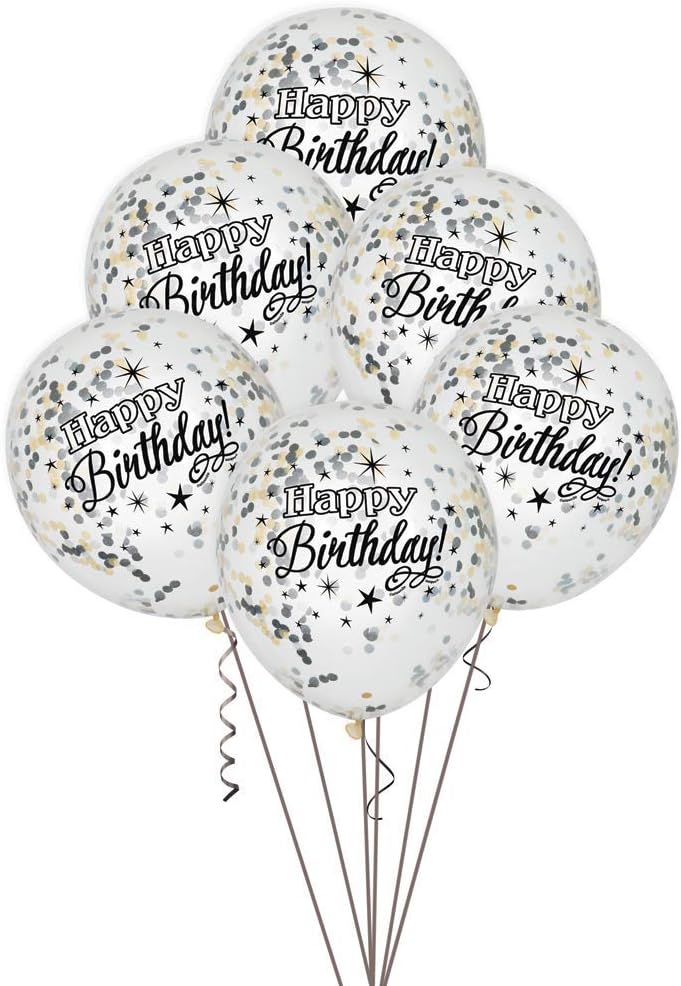 Pack of 6 Glittering Birthday Clear Latex Balloons with Confetti 12"