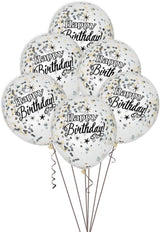 Pack of 6 Glittering Birthday Clear Latex Balloons with Confetti 12"