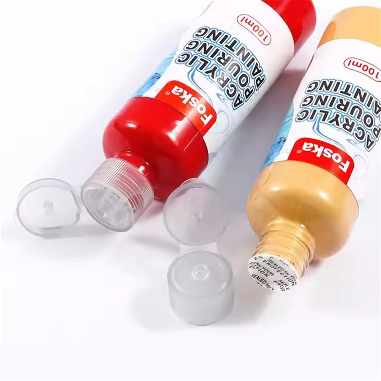 Pack of 4 Acrylic Pouring Paints 100ml - White, Light Pink, Rose Red, Bright Red