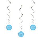 Pack of 3 26" Blue Hearts Baby Shower Hanging Swirl Decorations