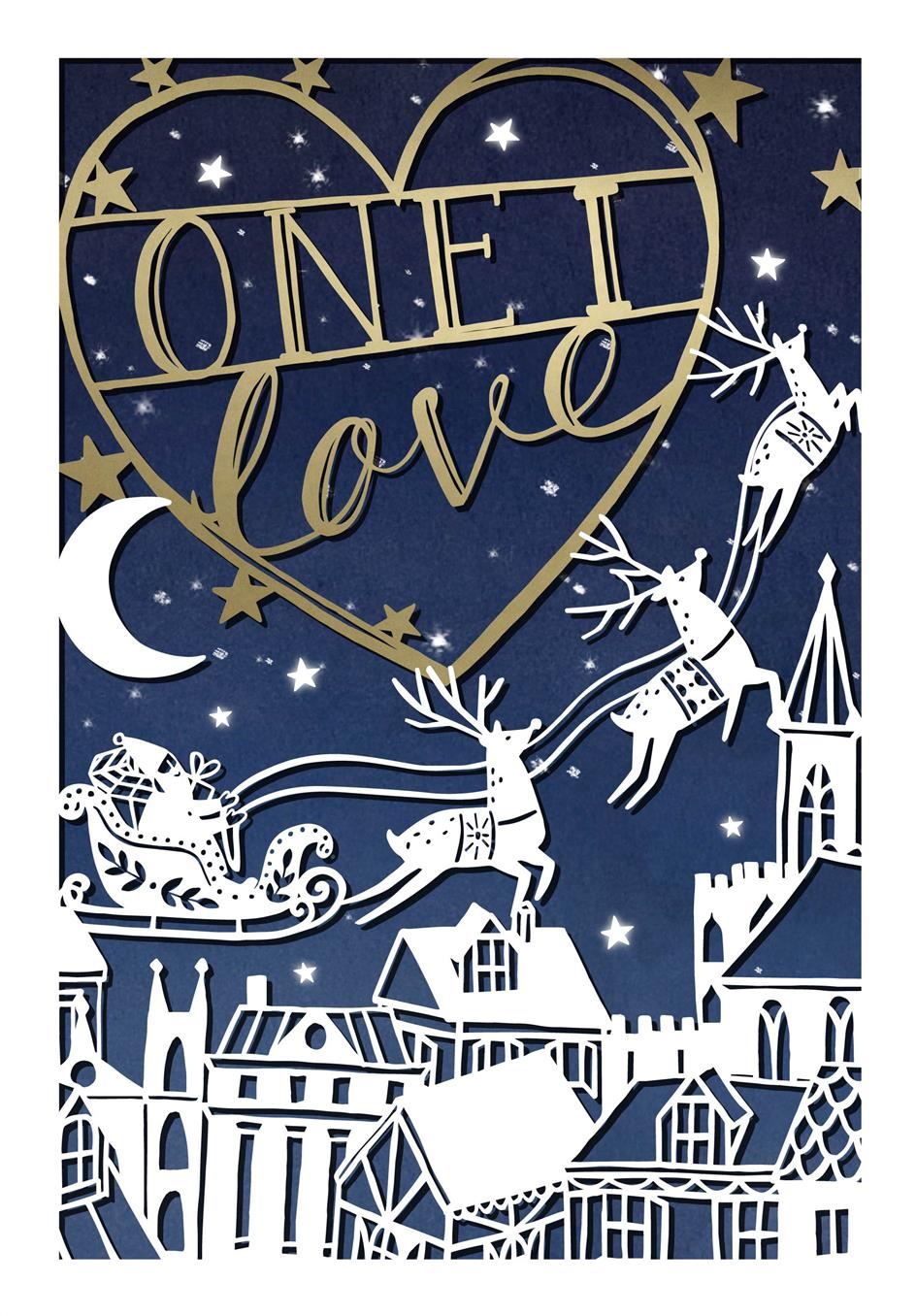 Laser cut Festive Design One I Love Christmas Card