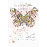 Sister Birthday Card Floral Butterfly Design 