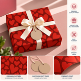 Pack of 2 Scarlet Hearts Design 50 x 70 cm Gift Wrap Sheets with 2 Tags - Valentine’s Day Christmas Romantic Occasions Birthdays