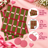 Pack of 2 Meadow Check Design 50 x 70 cm Gift Wrap Sheets with 2 Tags - Christmas Valentine’s Mother's Day Birthdays Everyday Celebrations