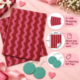 Pack of 2 Cherry Waves Design 50 x 70 cm Gift Wrap Sheets with 2 Tags - Christmas Birthdays Kids Party Holiday Gifting