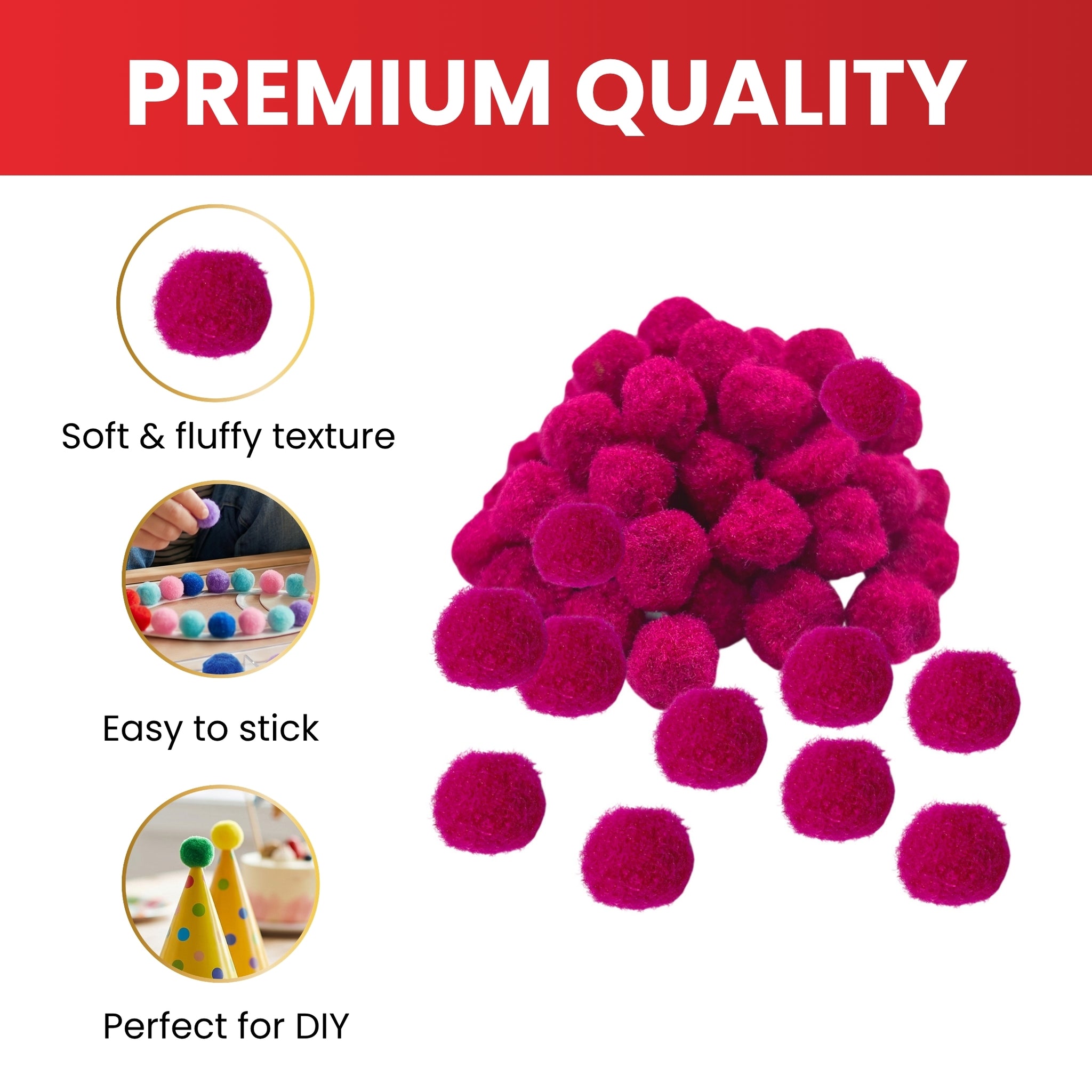 Pack of 50 Black Pom Poms 1.5cm – Soft Fluffy Craft Balls