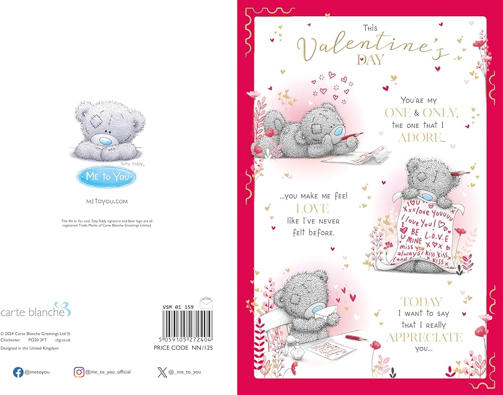 Bear Writing Love Letter Open Valentine's Day Card {DC}