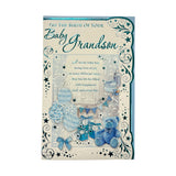 On The Birth Of Grandson Blue Balloons And Teddy Design Opacity Congratulations Card