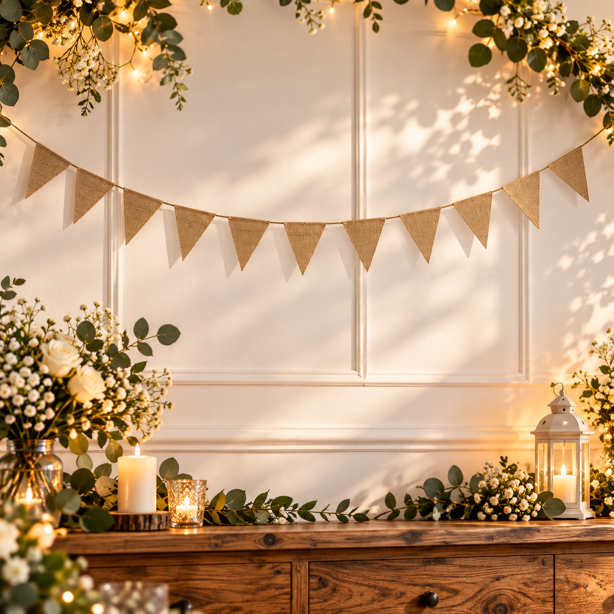 Plain Hessian Flags Withtwine String Bunting 3m with 14 Flags