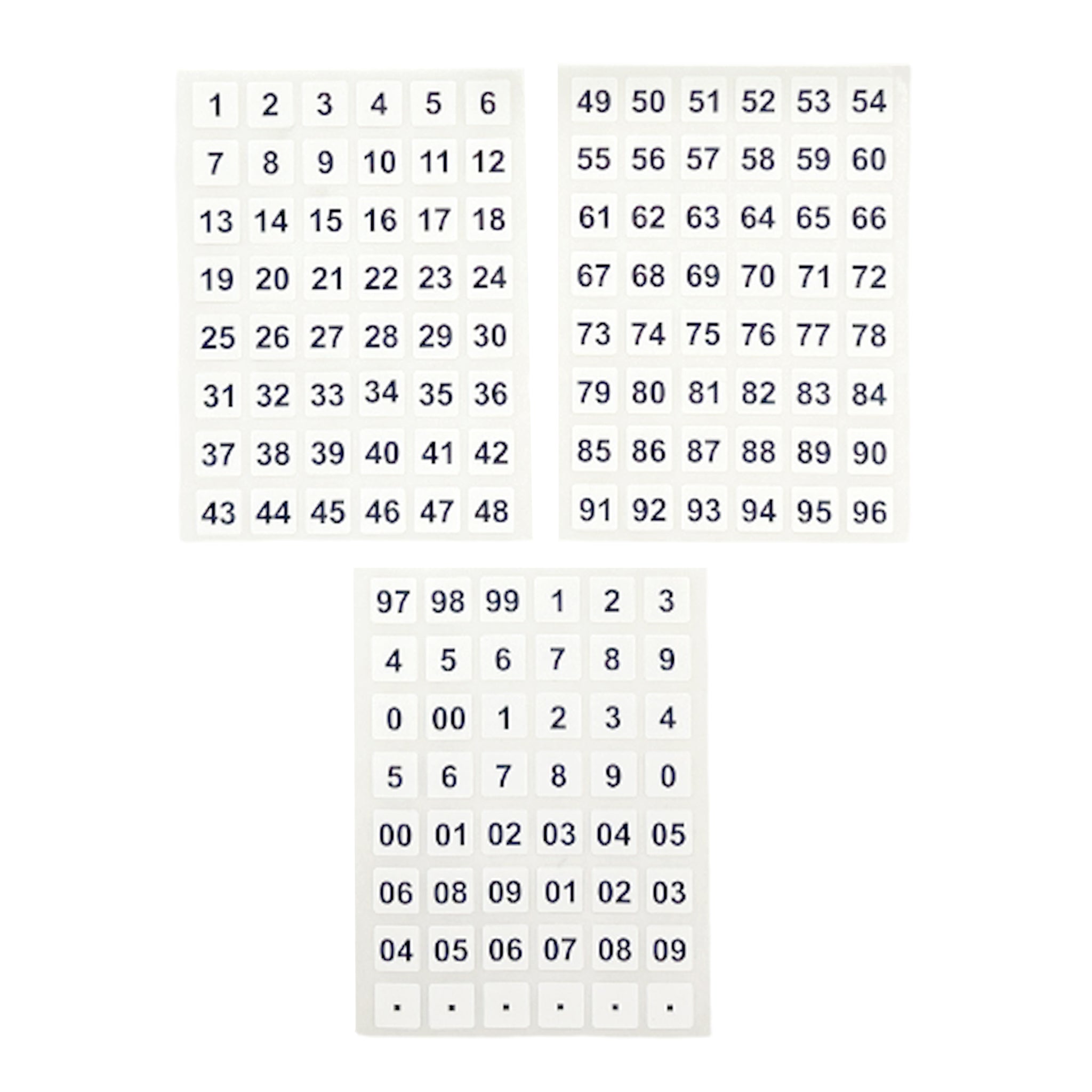 Pack of 144 Black on White 00-99 Number 12x12mm Self Adhesive Labels
