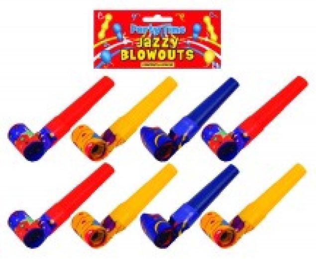 Pack of 8 Party Time Jazzy Design Blowout 4cm (Assorted colours) {DC}