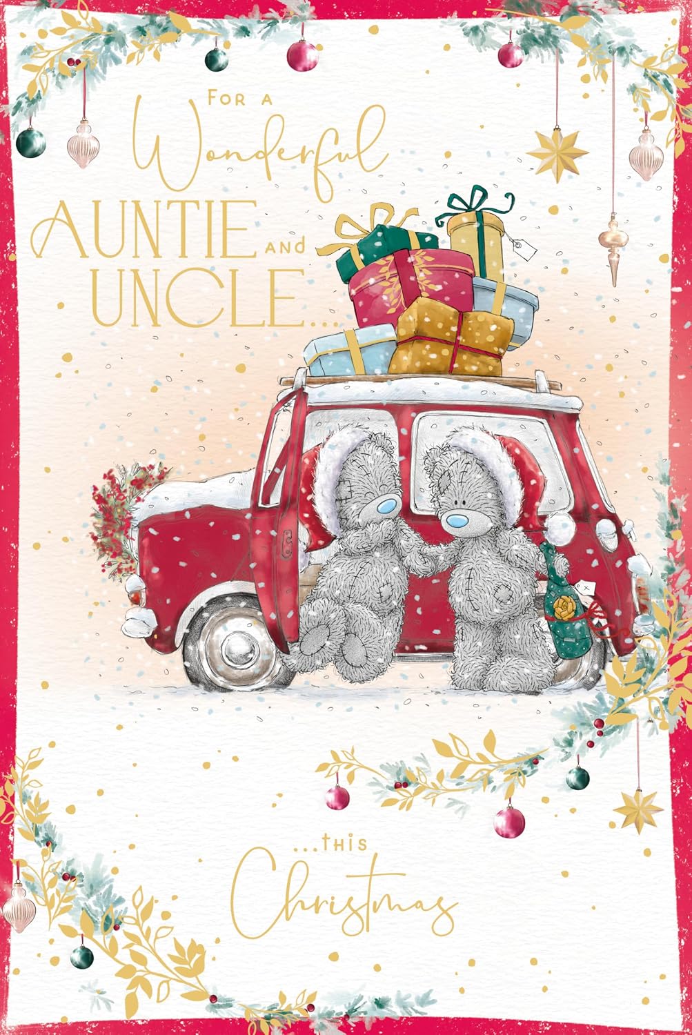 Bears Holding Hands By A Car Wonderful Auntie And Uncle Christmas Card