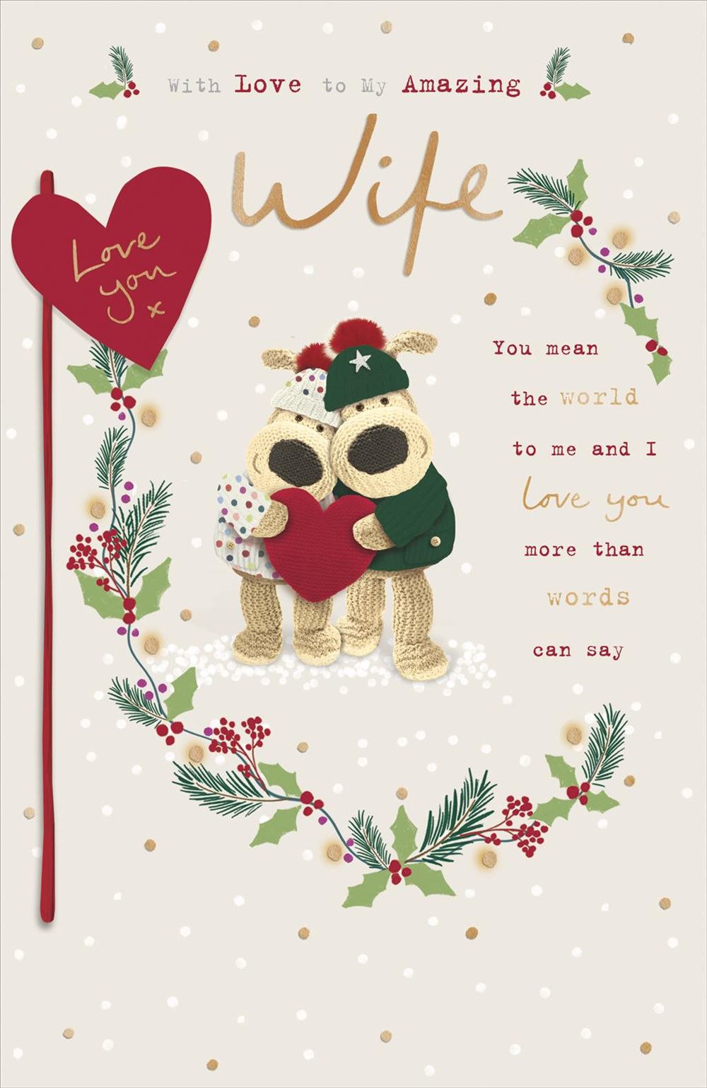 Boofles Holding Heart Wife Christmas Card