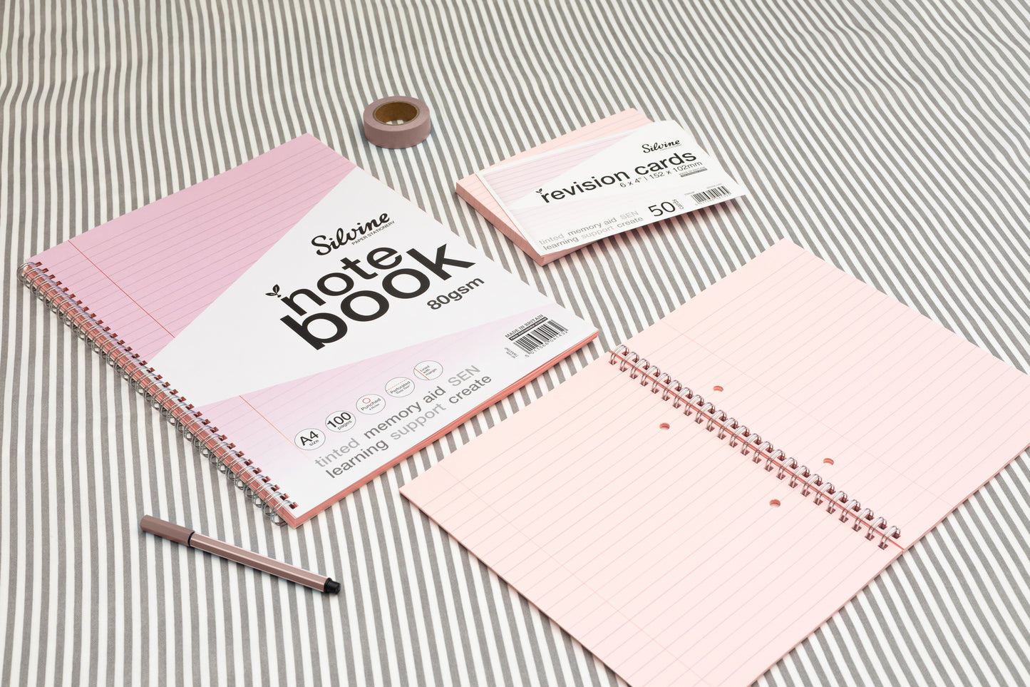 A5+ 100 Pages Twin Wire SEN Pink Paper Dyslexia Notebook - Lined with Margin