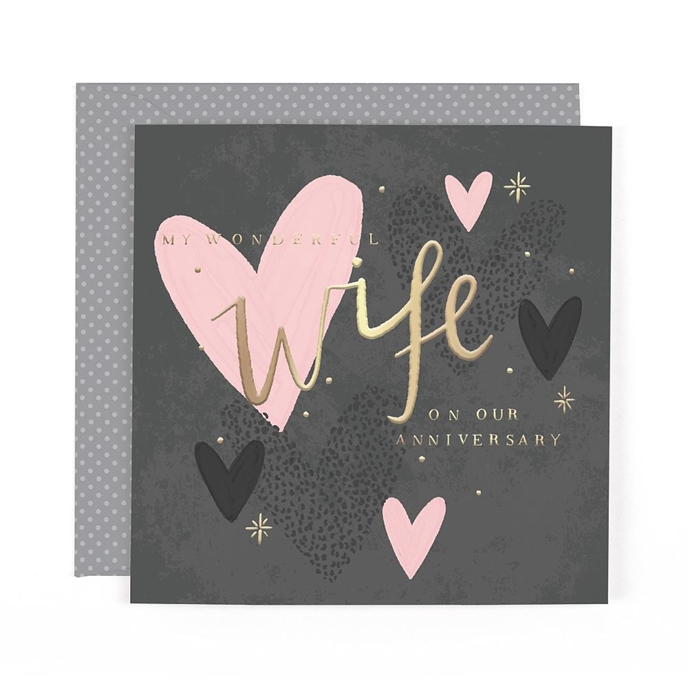 Heart Design Contemporary Luxury Foiled Wife Anniversary Card