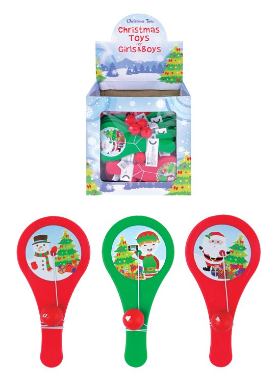 Christmas Paddle Bat and Ball Games 12cm {DC}