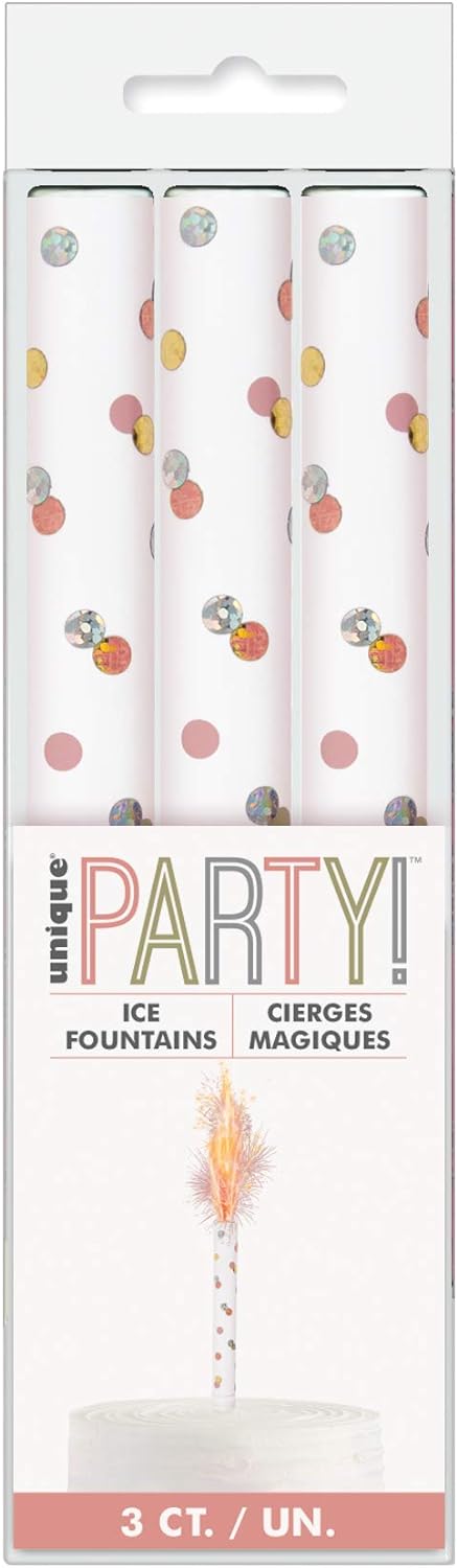 Pack of 3 Birthday Rose Gold Glitz Ice Fountains Cake Candles {DNLE}