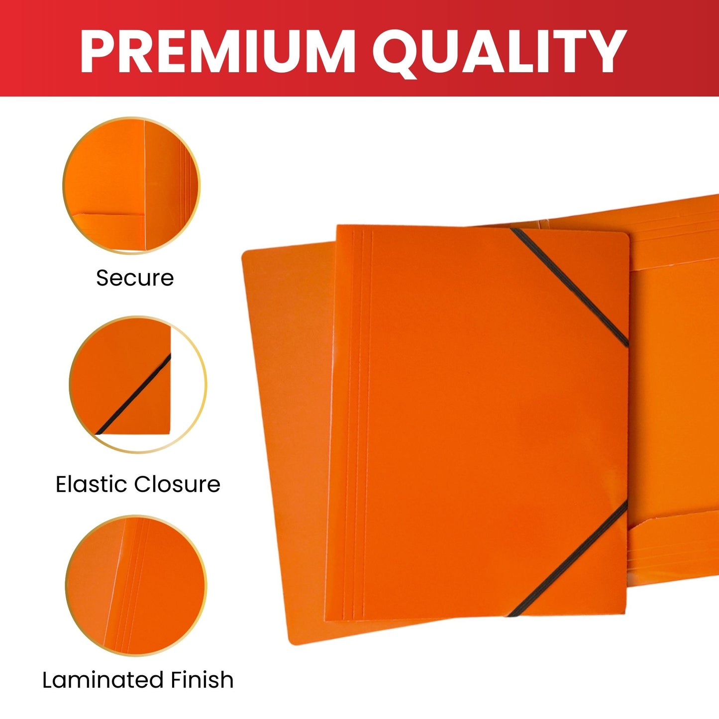 Janrax A4 Orange Laminated Card 3 Flap Folder with Elastic Closure