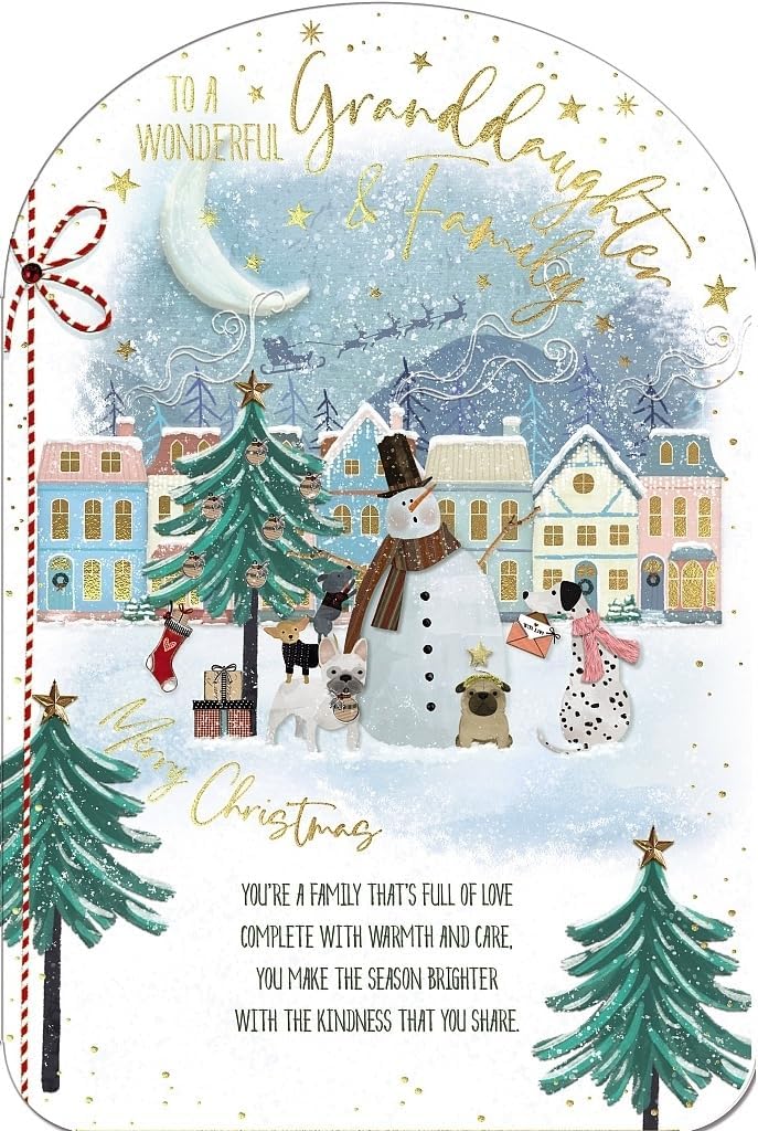 Dogs With A Snowman Granddaughter And Family Christmas Card