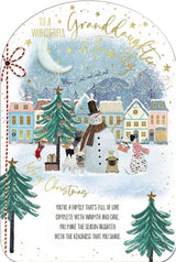Dogs With A Snowman Granddaughter And Family Christmas Card