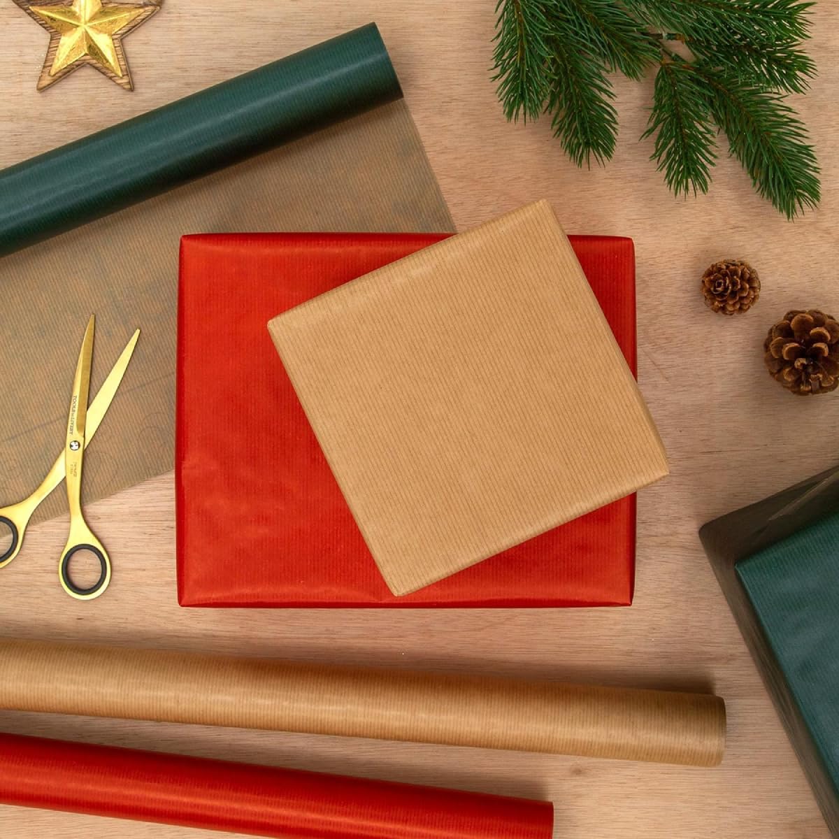 Single Ribbed Kraft Christmas Wrapping Paper Roll 2m x 69cm