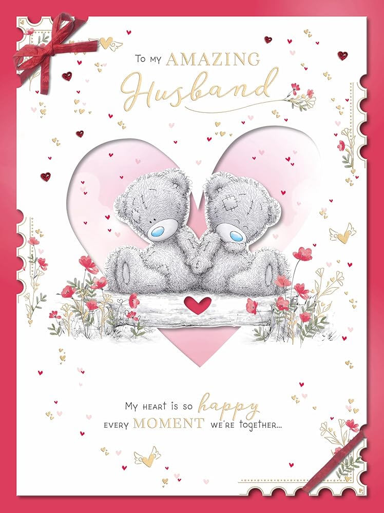 Bears Sat On Log Amazing Husband Luxury Boxed Handmade Valentine's Day Card {DC}