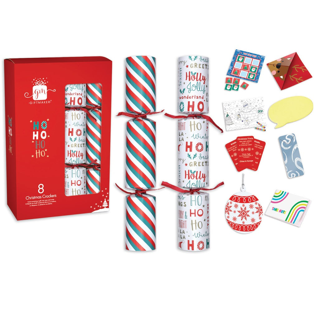 Pack of 8 12" Ho Ho Ho Family Christmas Dinner Crackers