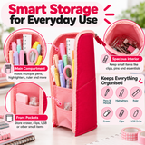 Pink Standing Zip Pencil Case 19.5 x 5 x 9cm
