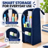 Blue Standing Zip Pencil Case 19.5 x 5 x 9cm
