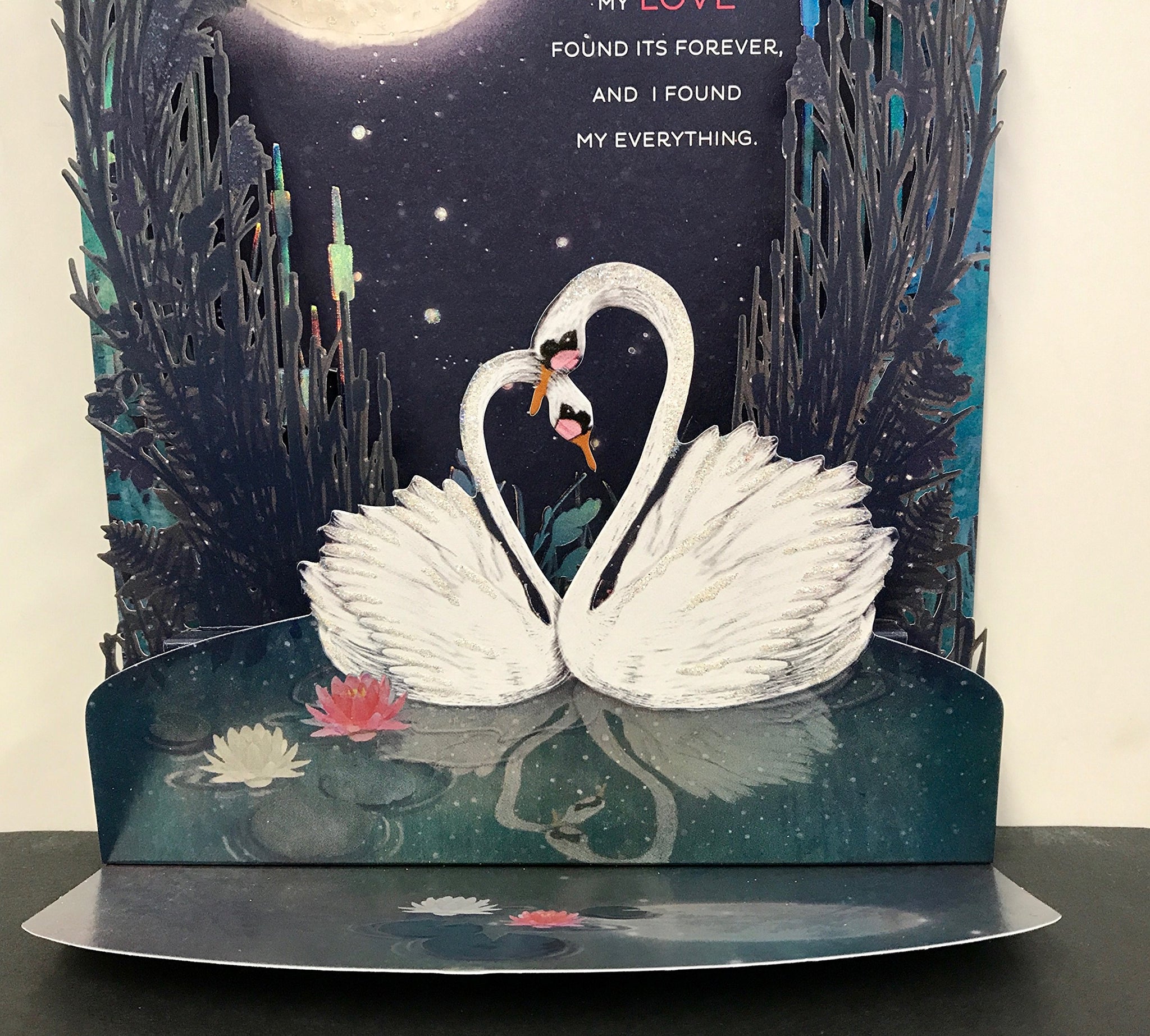 One I Love Swan Couple In Night Lovely Verse Luxury Pop Up Valentine's Day Card 