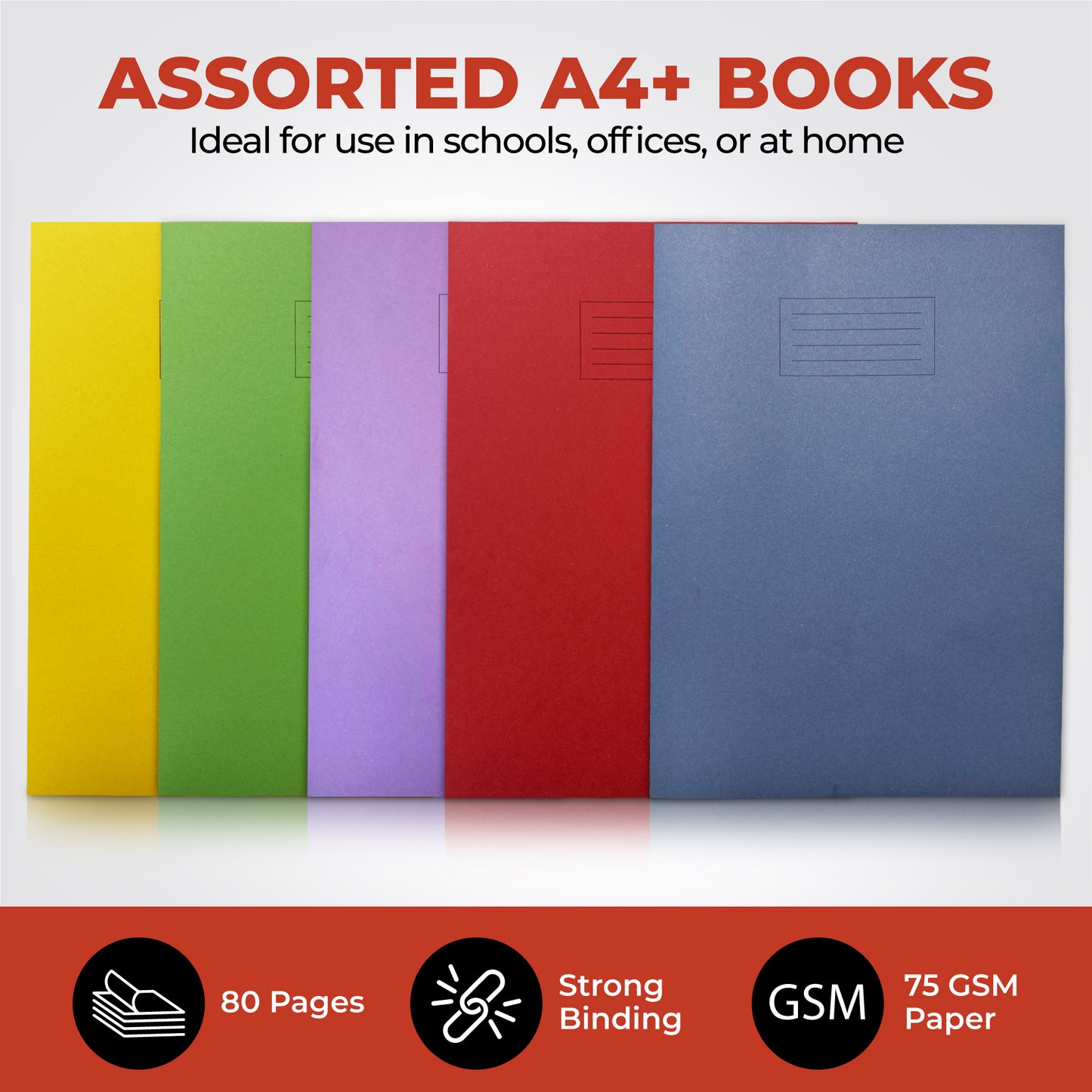 Pack of 10 Janrax A4+ Assorted 48 Page Feint Ruled and Margin Exercise Books WF Paper with 225gsm Manilla Cover 240x340mm Workbook