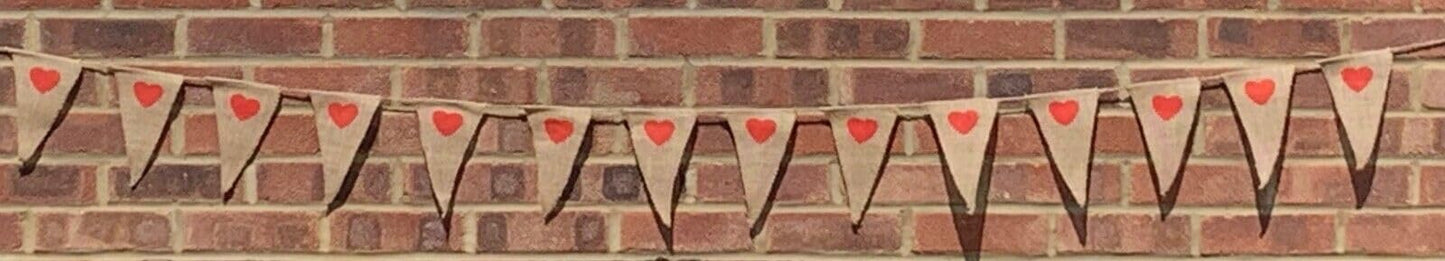 Hessian Red Hearts Bunting 2m with 14 Pennants - Valentine's Day, Engagement, Anniversary, Party Decorations