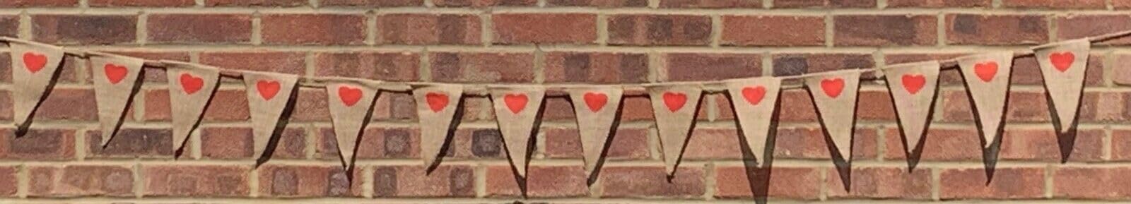 Hessian Red Hearts Bunting 2m with 14 Pennants - Valentine's Day, Engagement, Anniversary, Party Decorations
