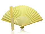 Ivory Fabric Hand Held Bamboo Wooden Fan