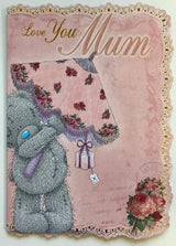 Love You Mum Sweet Me to You Bear With Umbrella Mother's Day Die Cut Card New 