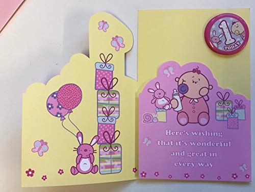 Age 1 Girls Birthday Card with Badge 