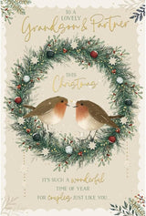 Robins On A Wreath Grandson and Partner Christmas Card