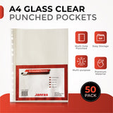 Pack of 50 A4 Glass Clear Punched Pockets by Janrax