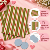 Pack of 2 Playful Stripes Design 50 x 70 cm Gift Wrap Sheets with 2 Tags - Christmas Birthdays Kids Party Holiday Gifting