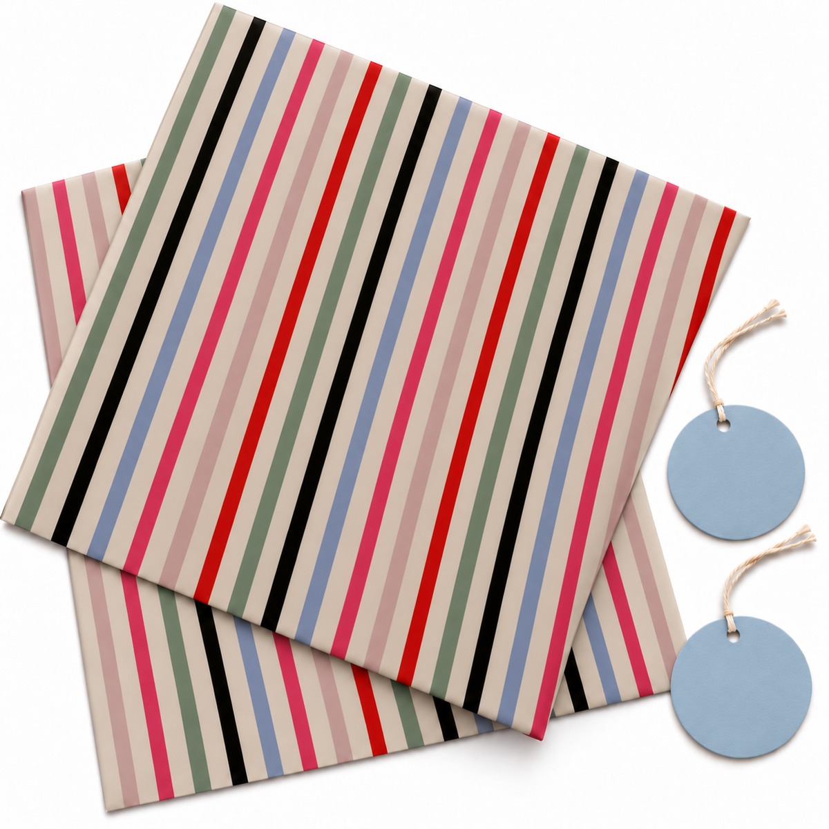 Pack of 2 Candy Stripe Parade Design 50 x 70 cm Gift Wrap Sheets with 2 Tags - Valentine’s Day Birthdays Festive Gifting